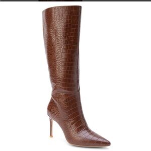 Coconuts by Matisse Alina Brown Croc-Embossed Heeled Boots Size 6.5